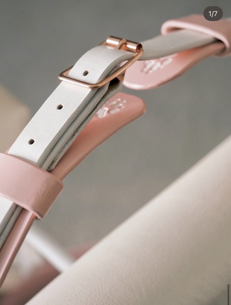 Pink and white leather strap with rose-gold buckle