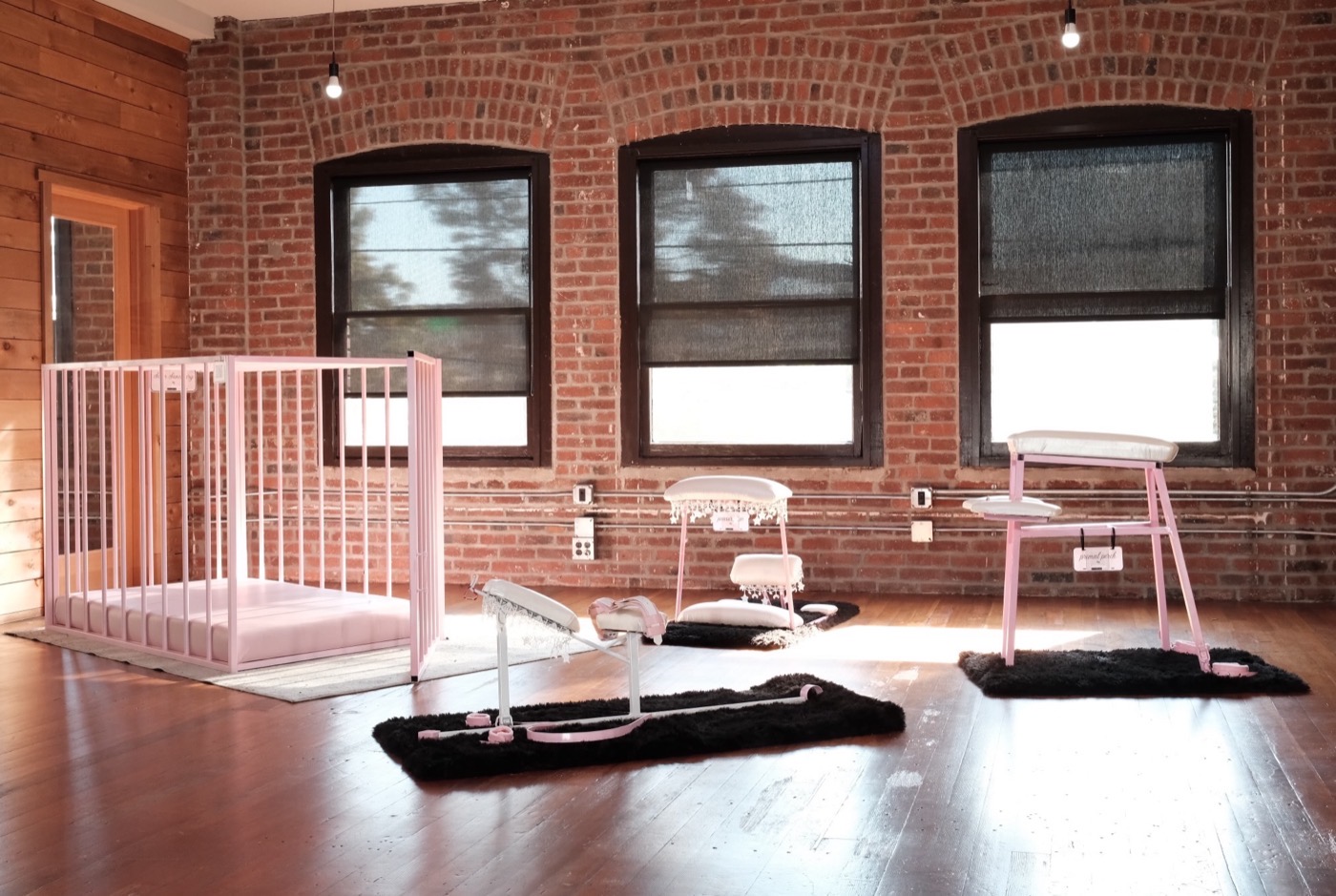 Dusty-rose steel piece in a lived-in interior